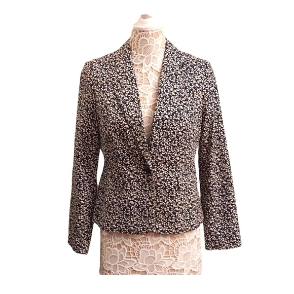 CHARTER CLUB Black and White Small Leaf Print One Buttoned Blazer - Picture 1 of 12